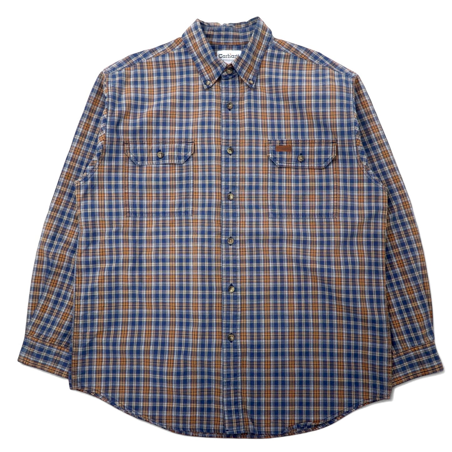 Carhartt フランネル ワークシャツ L ネイビー ブラウン コットン ビッグサイズ