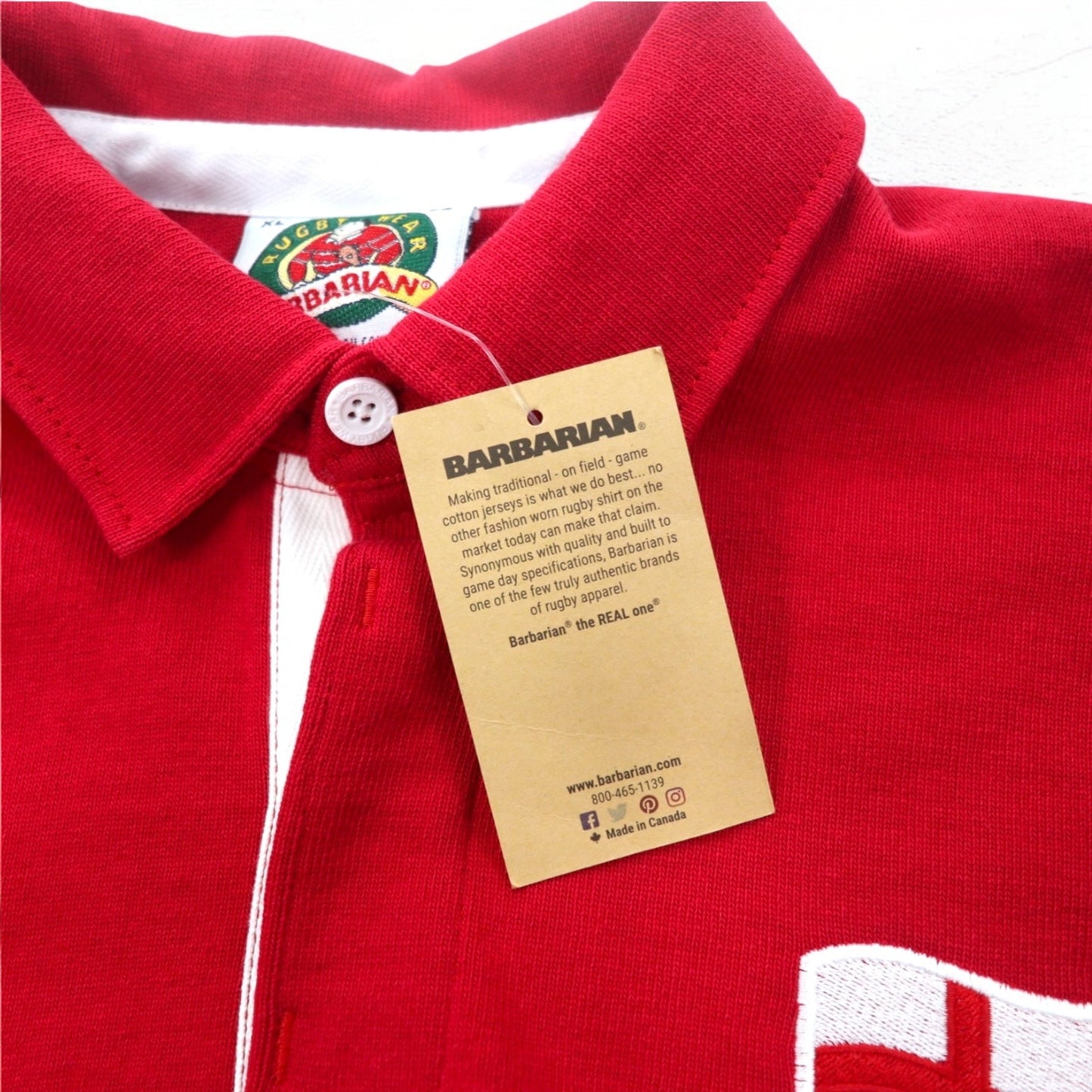 BARBARIAN カナダ製 ラガーシャツ XL レッド コットン ENGLAND 未使用品