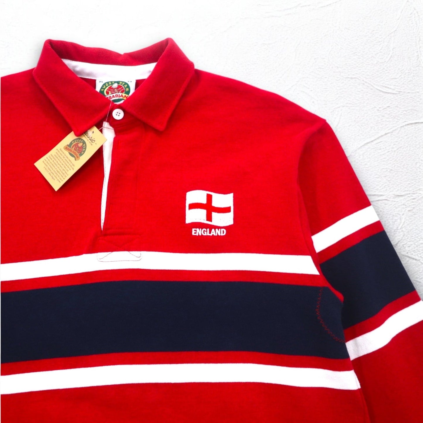 BARBARIAN カナダ製 ラガーシャツ XL レッド コットン ENGLAND 未使用品