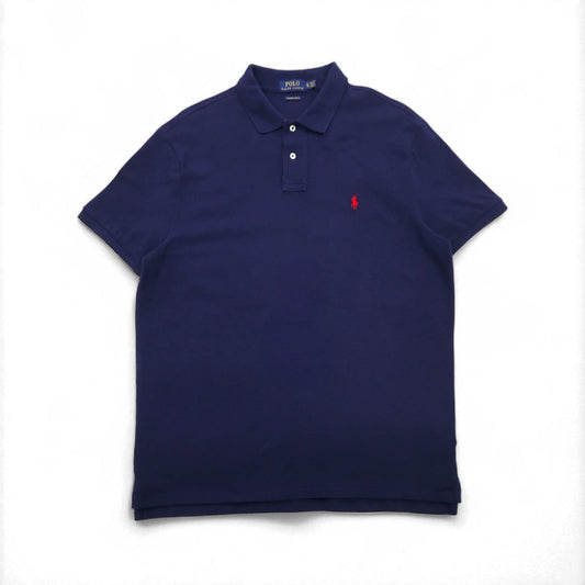 POLO RALPH LAUREN ポロシャツ XL ネイビー コットン 鹿の子 CUSTOM SLIM FIT スモールポニー刺繍