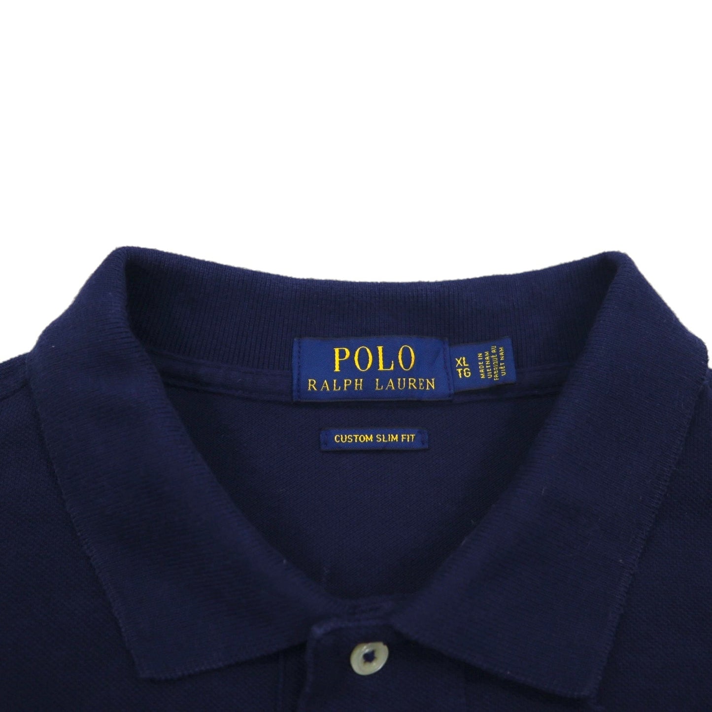 POLO RALPH LAUREN ポロシャツ XL ネイビー コットン 鹿の子 CUSTOM SLIM FIT スモールポニー刺繍