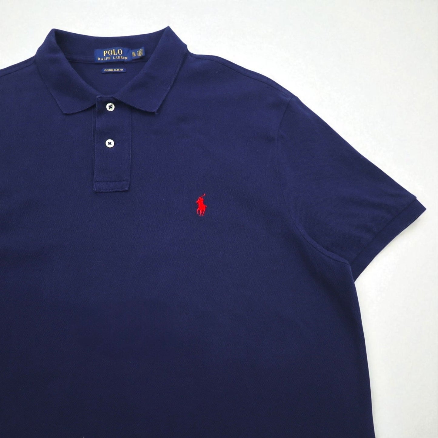 POLO RALPH LAUREN ポロシャツ XL ネイビー コットン 鹿の子 CUSTOM SLIM FIT スモールポニー刺繍