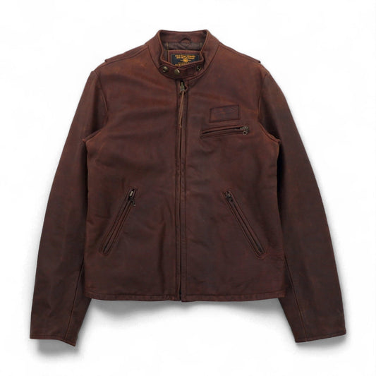 POLO JEANS COMPANY RALPH LAUREN 90年代 ヴィンテージ シングル ライダース レザージャケット L ブラウン キルティングライナー