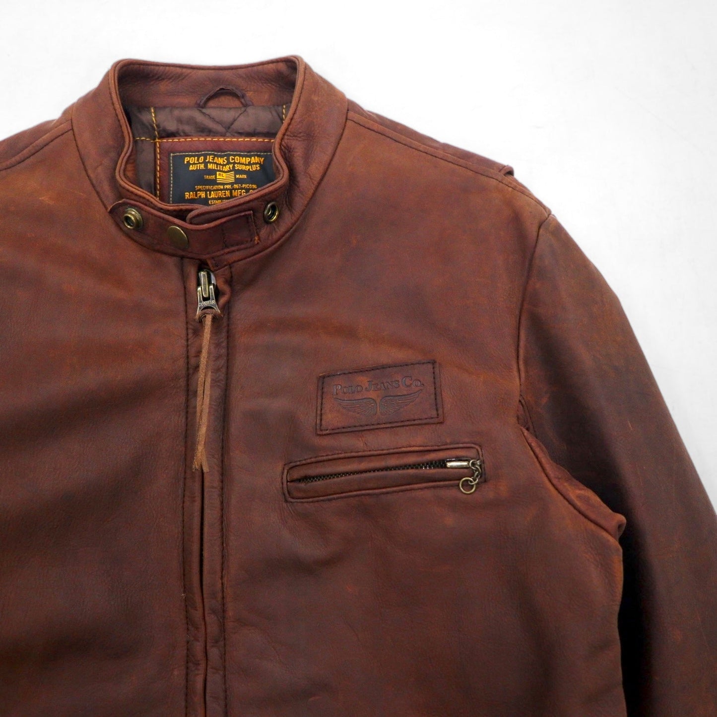 POLO JEANS COMPANY RALPH LAUREN 90年代 ヴィンテージ シングル ライダース レザージャケット L ブラウン キルティングライナー