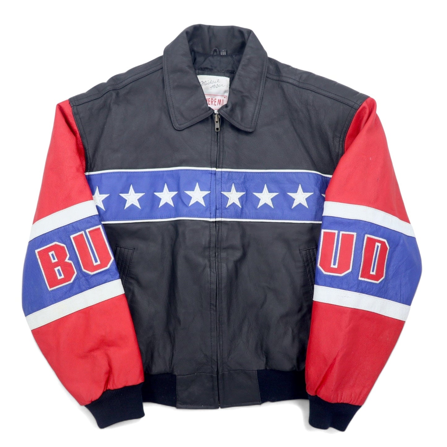 90年代 Michael Hoban WHEREMI 星条旗 シングル ライダース レザージャケット M ブラック レザー BUD