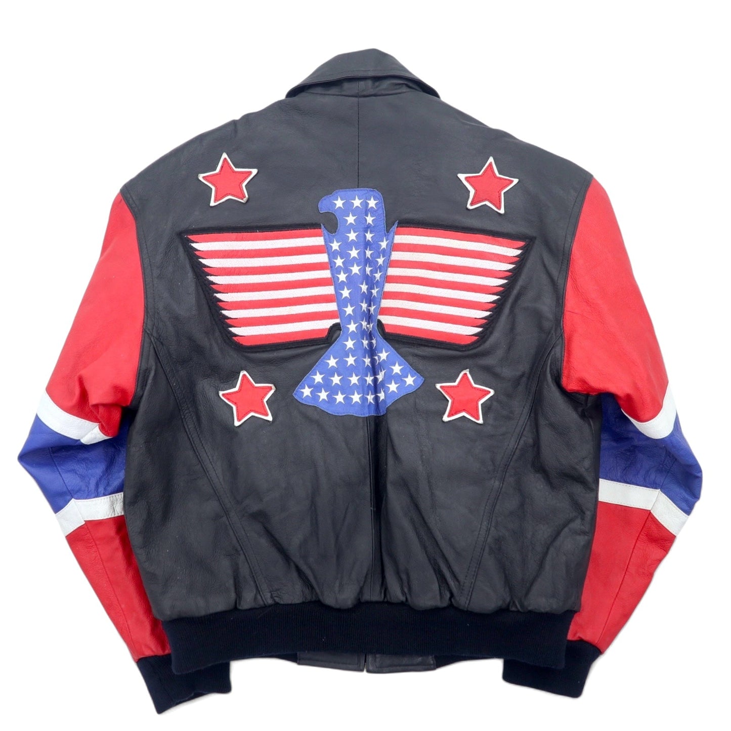 90年代 Michael Hoban WHEREMI 星条旗 シングル ライダース レザージャケット M ブラック レザー BUD