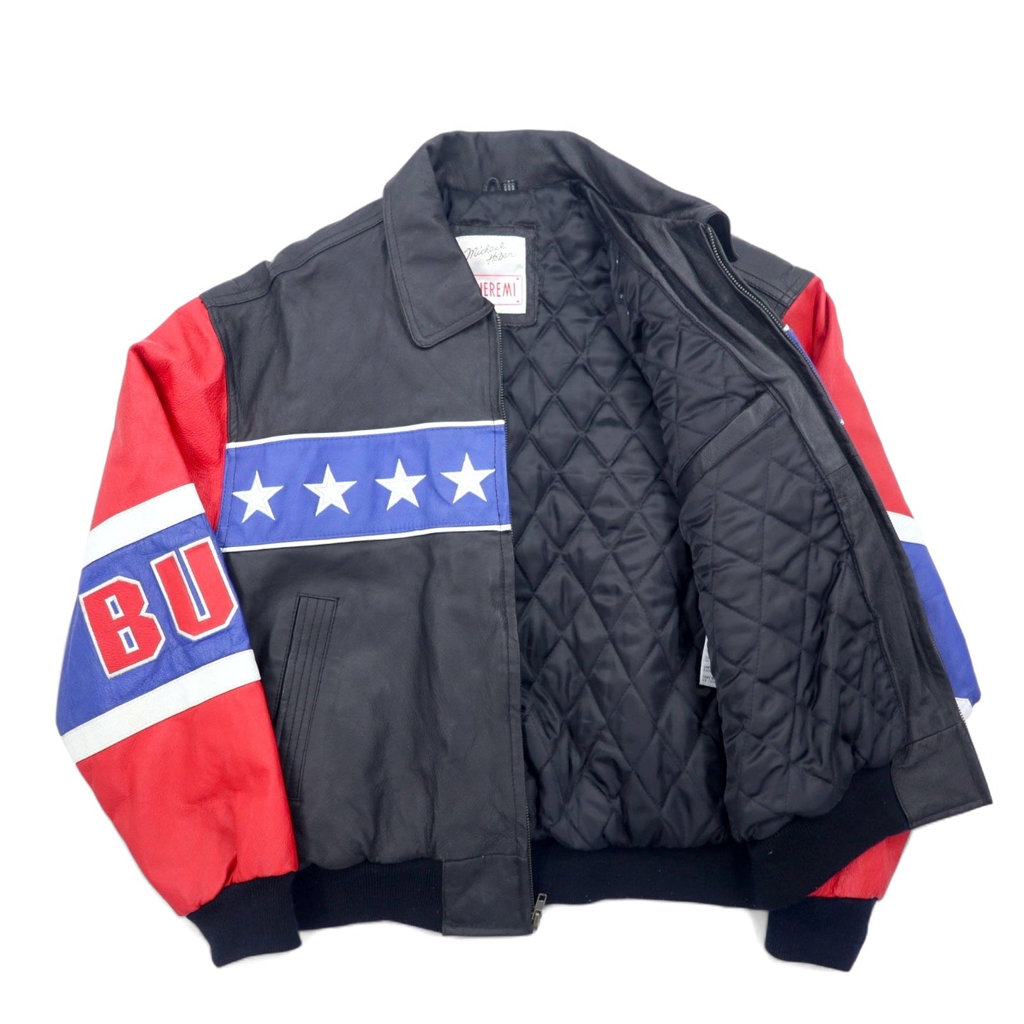 90年代 Michael Hoban WHEREMI 星条旗 シングル ライダース レザージャケット M ブラック レザー BUD