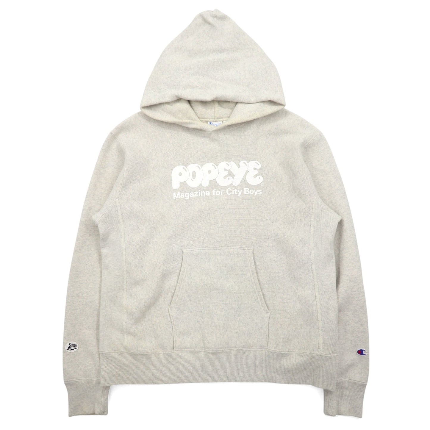 BEAMS × Champion × POPEYE リバースウィーブ REVERSE WEAVE プルオーバー パーカー L グレー コットン 40周年コラボ 青単タグ 復刻 C8-J124