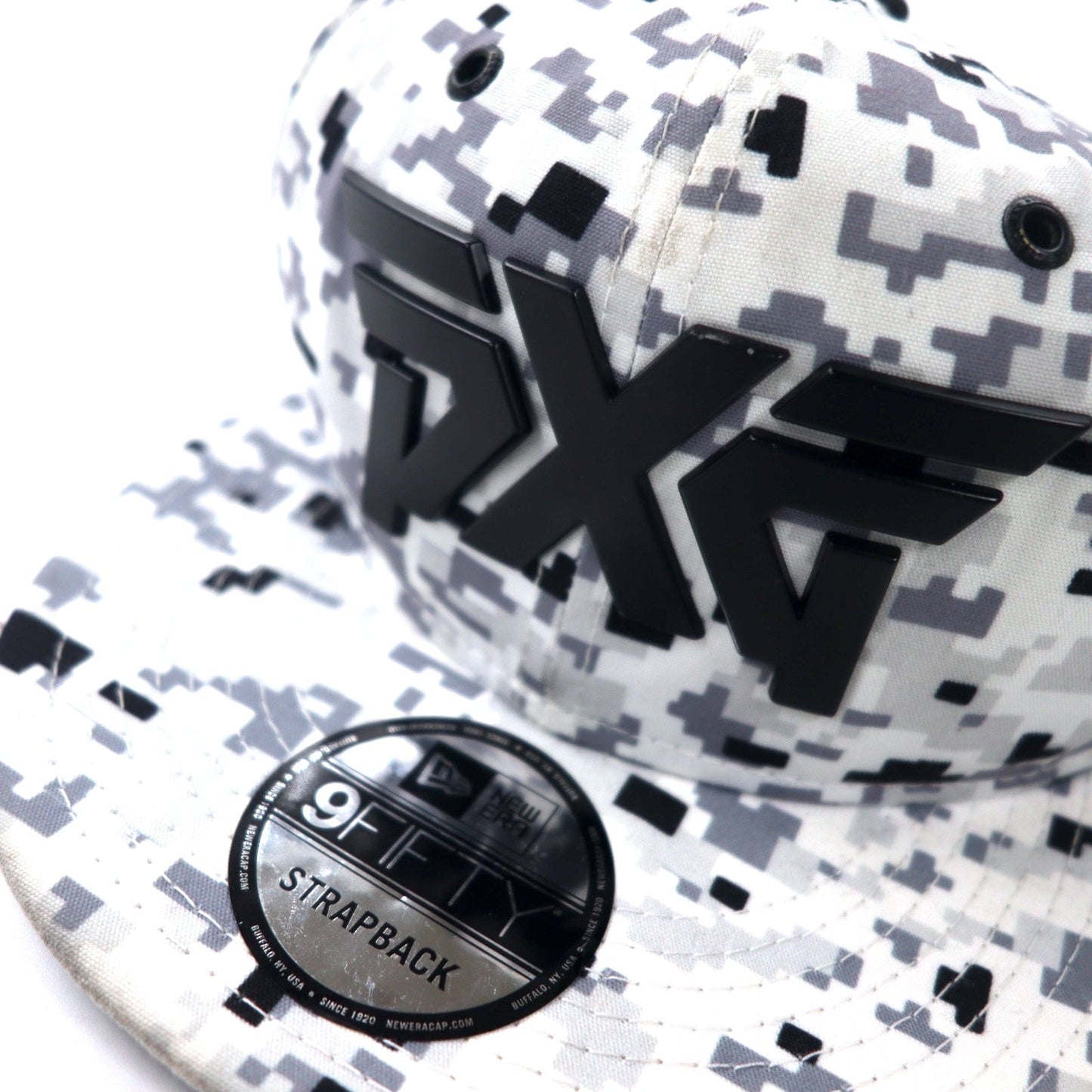 NEW ERA × PXG ベースボールキャップ ONE スナップバック グレー デジタルカモ ポリエステル ロゴプレート FAIRWAY CAMO 9TWENTY CAP