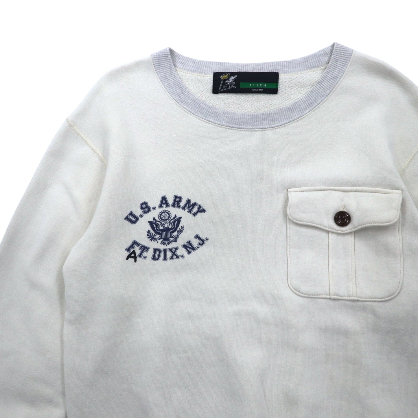 FAT クルーネック スウェット M オフホワイト グレー U.S.ARMY フラップポケット