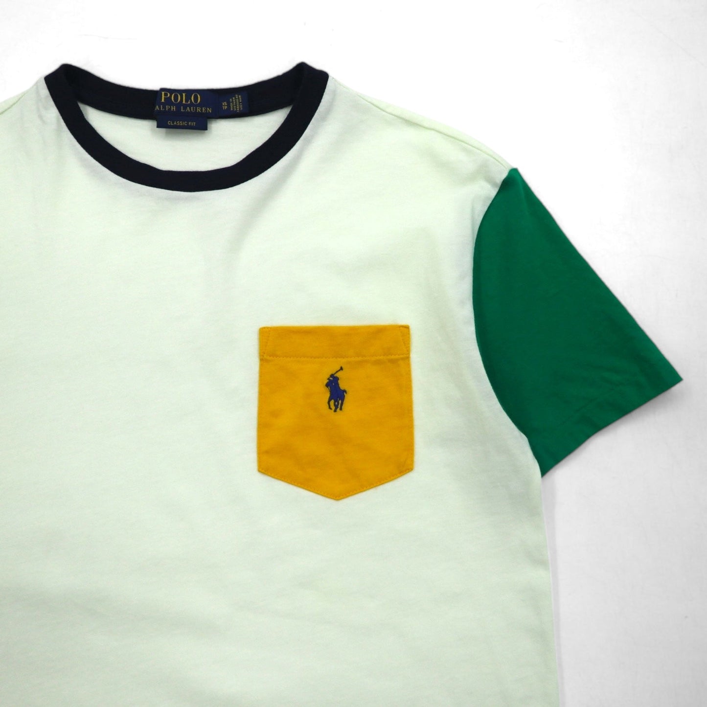 POLO RALPH LAUREN カラーブロック ポケット Tシャツ M ホワイト スモールポニー刺繍