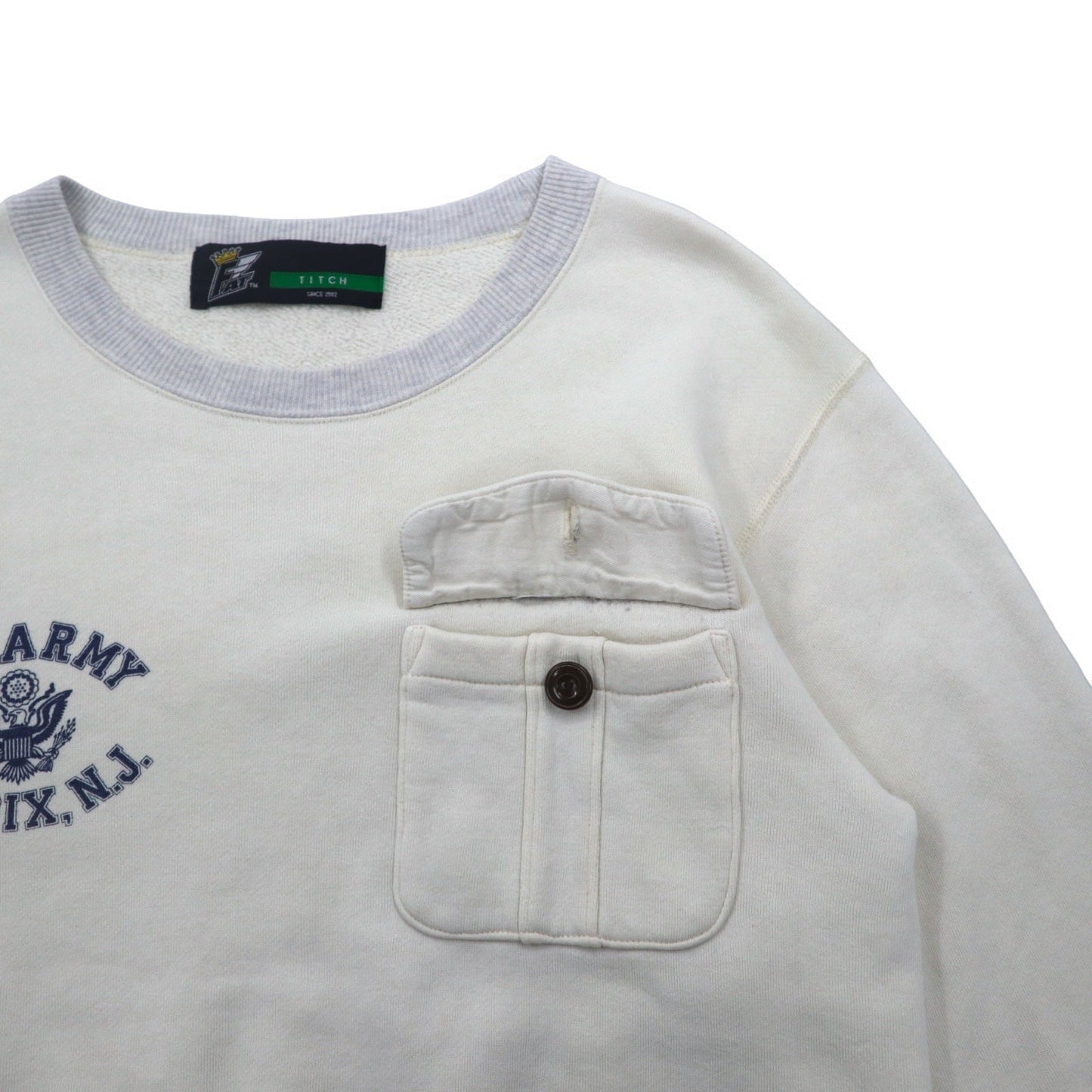 FAT クルーネック スウェット M オフホワイト グレー U.S.ARMY フラップポケット