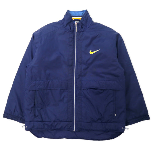 NIKE 90年代 スウォッシュロゴ パデット ナイロンジャケット M ネイビー バックロゴ刺繍 キルティングライナー 銀タグ