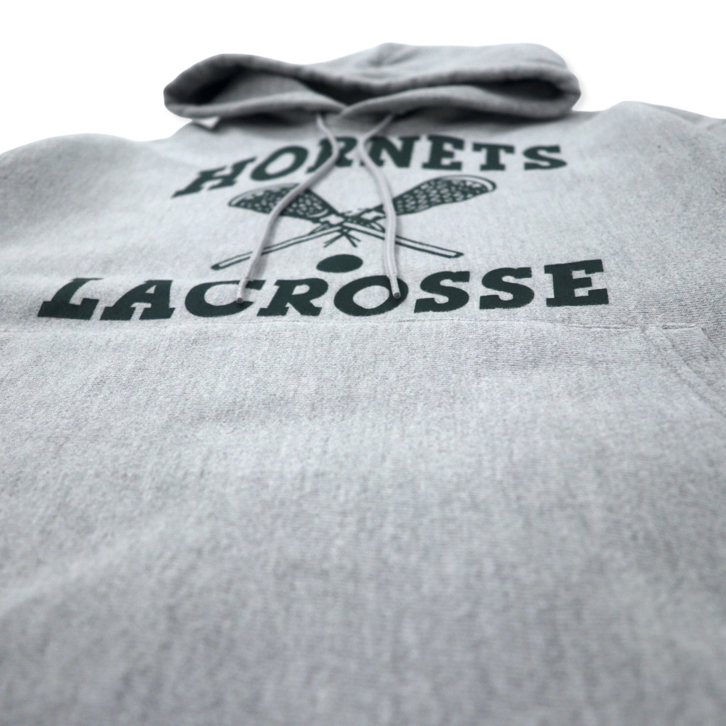 Champion 00年代 プレミアム リバースウィーブ パーカー M グレー コットン 裏起毛 HORNETS LACROSSE アーチロゴ 3段プリント PREMIUM REVERSE WEAVE