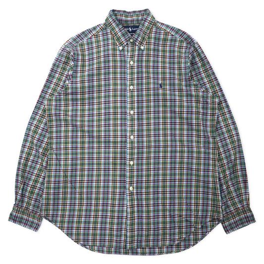 Ralph Lauren ウィンドペンチェック ボタンダウンシャツ L ブルー カーキ コットン CLASSIC FIT スモールポニー刺繍