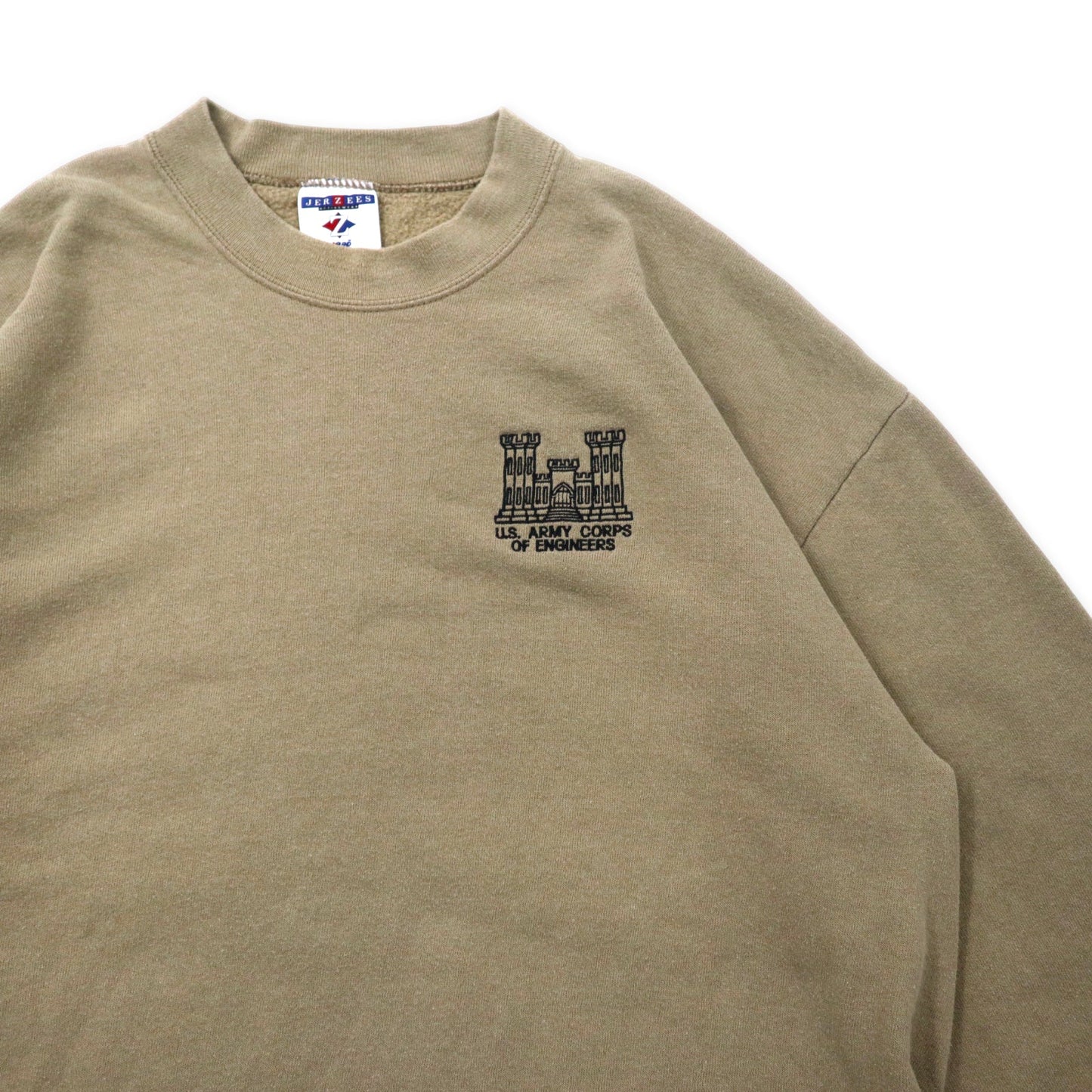 JERZEES USA製 90年代 ワンポイント 刺繍 スウェット L ベージュ コットン 裏起毛 U.S.ARMY CORPS OF ENGINEERS
