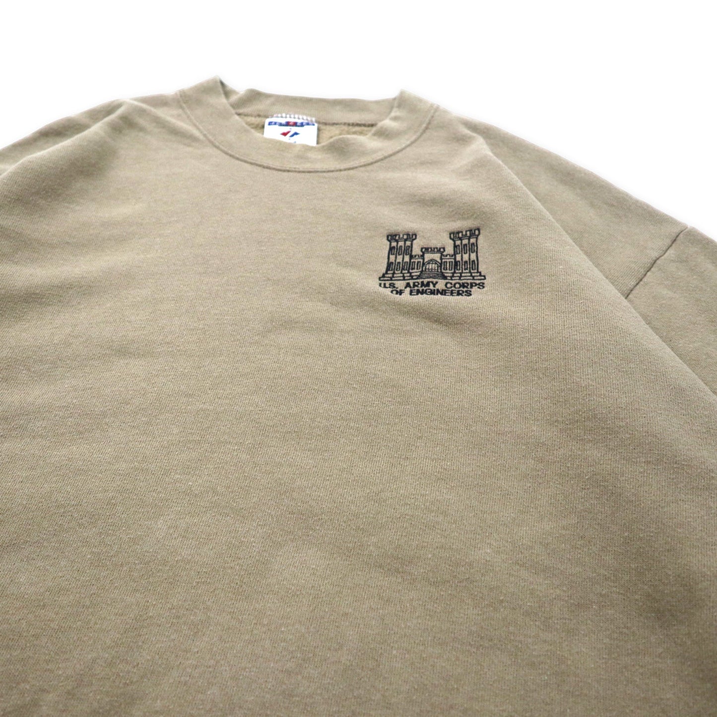 JERZEES USA製 90年代 ワンポイント 刺繍 スウェット L ベージュ コットン 裏起毛 U.S.ARMY CORPS OF ENGINEERS
