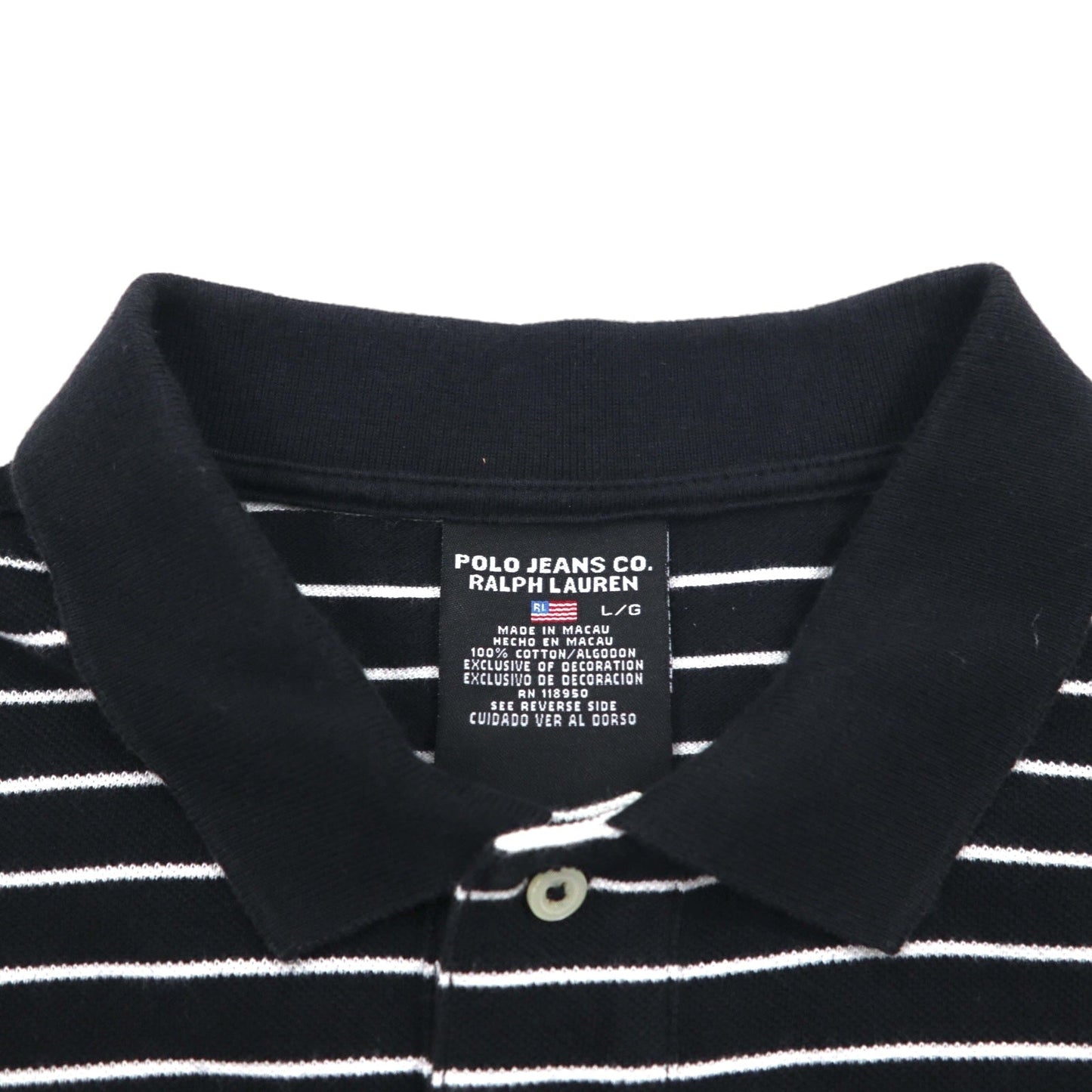 POLO JEANS CO. RALPH LAUREN 90年代 ボーダー ポロシャツ L ブラック ワンポイントロゴ刺繍