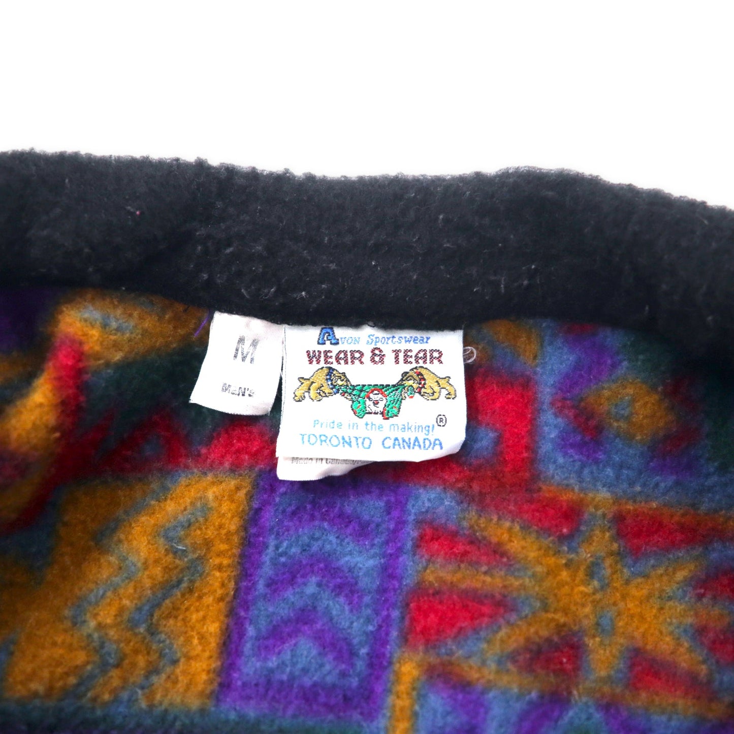 AVON Sportswear カナダ製 80年代 ハーフジップ フリースジャケット 総柄 M マルチカラー ポリエステル 幾何学柄 ビッグサイズ