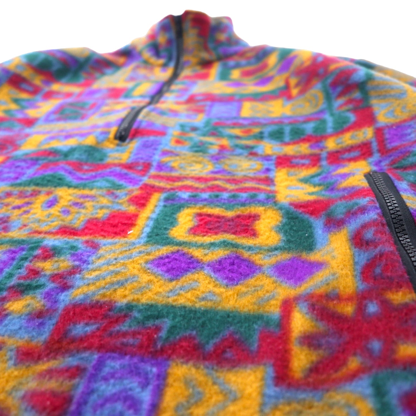 AVON Sportswear カナダ製 80年代 ハーフジップ フリースジャケット 総柄 M マルチカラー ポリエステル 幾何学柄 ビッグサイズ