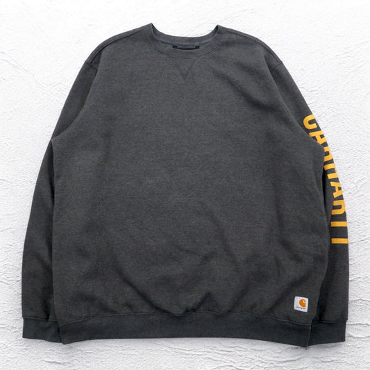 Carhartt ルーズフィット ミッドウェイト クルーネック スウェット 2XL グレー 裏起毛 袖ロゴ Loose Fit Midweight Crewneck Logo Sleeve Graphic Sweatshirt TS5444 105444 メキシコ製