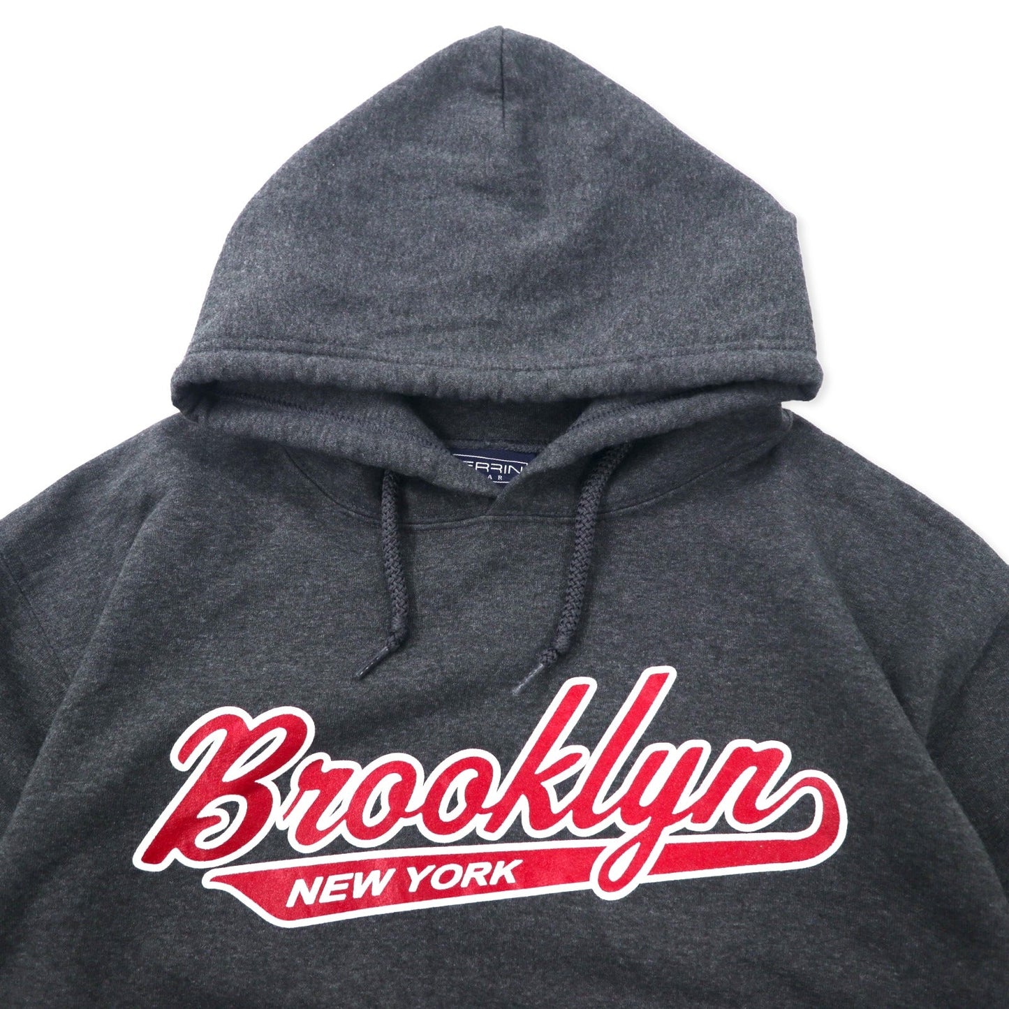 PERRIN WEAR カレッジ プリント プルオーバーパーカー M グレー コットン 裏起毛 Brooklyn