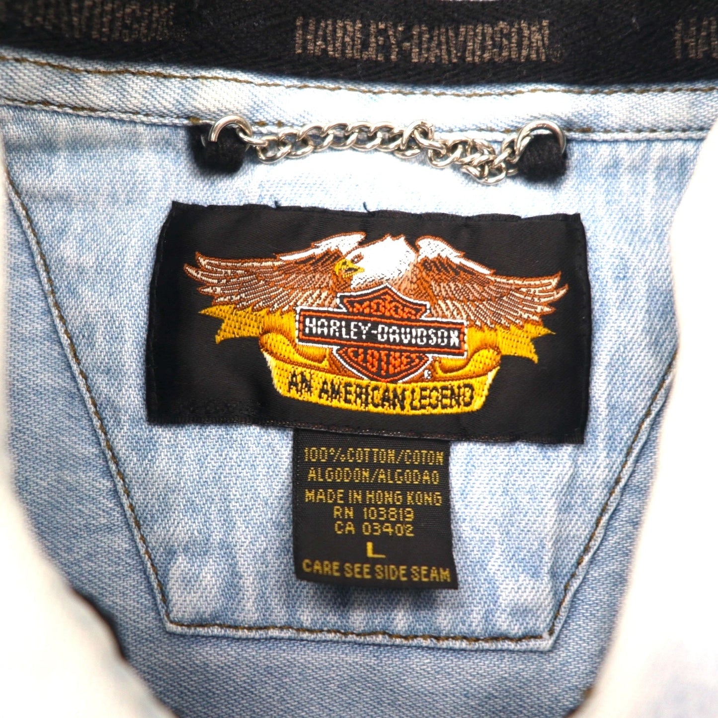 HARLEY DAVIDSON アイスウォッシュ デニムシャツ L ライトブルー コットン バックロゴ刺繍