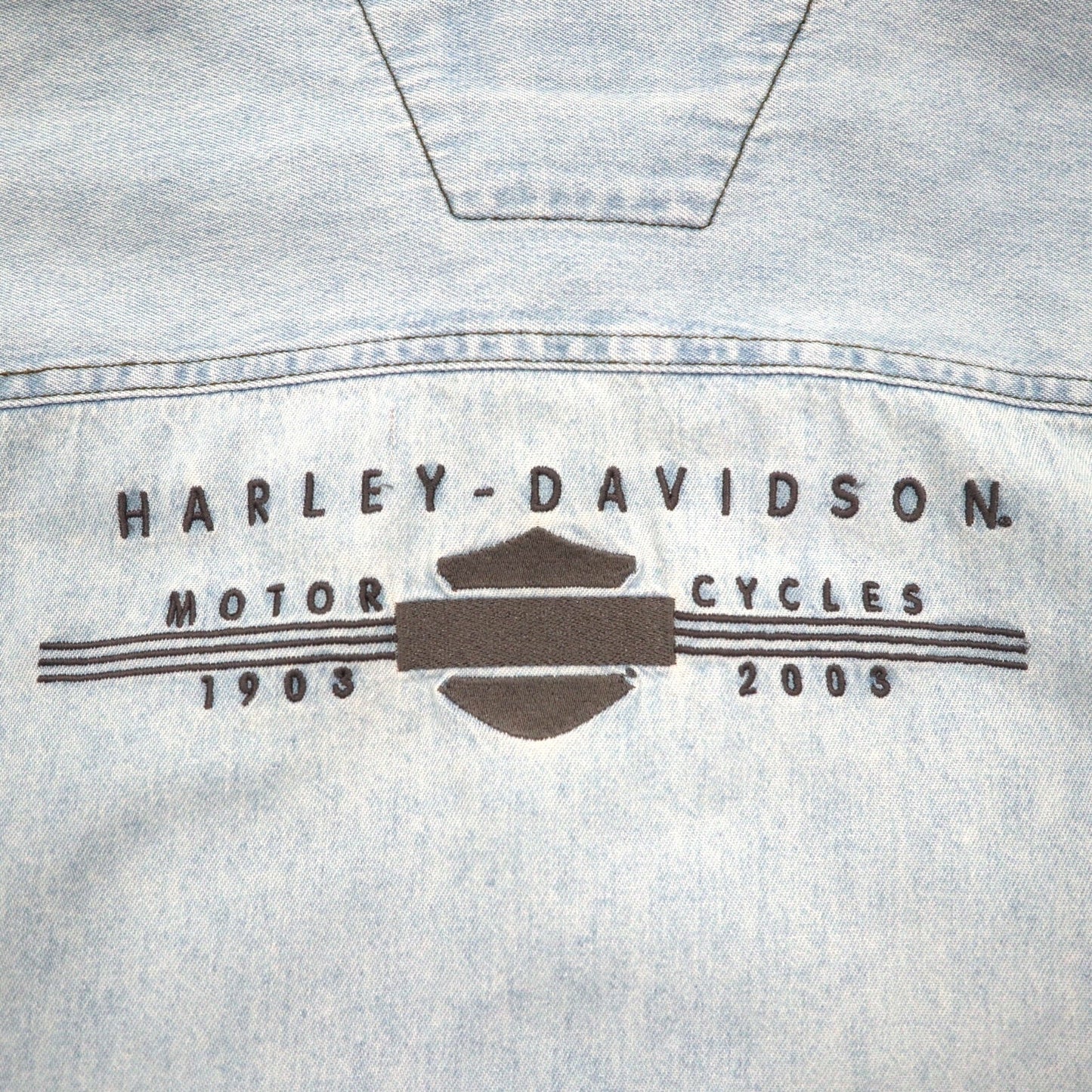HARLEY DAVIDSON アイスウォッシュ デニムシャツ L ライトブルー コットン バックロゴ刺繍