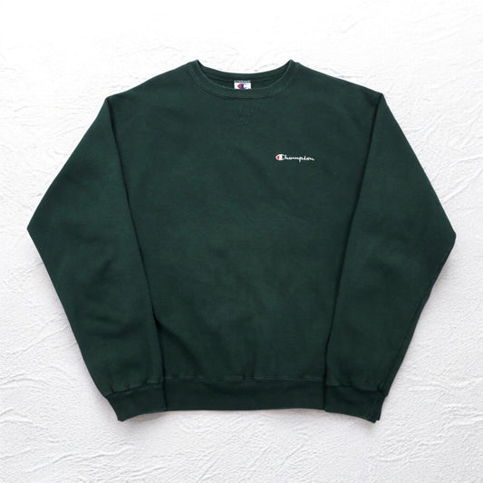 Champion 90年代 USA製 刺繍タグ クルーネック スウェット XL グリーン ワンポイントロゴ刺繍