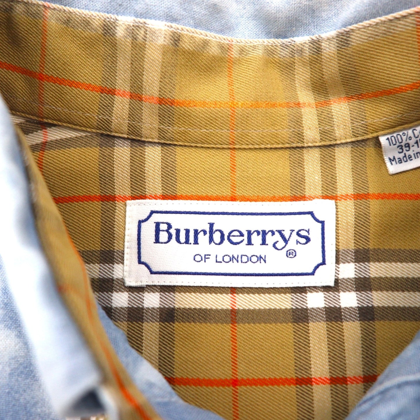 Burberry 90年代 フランス製 ケミカルウォッシュ デニム 半袖 ボタンダウンシャツ L ブルー 胸ポケット