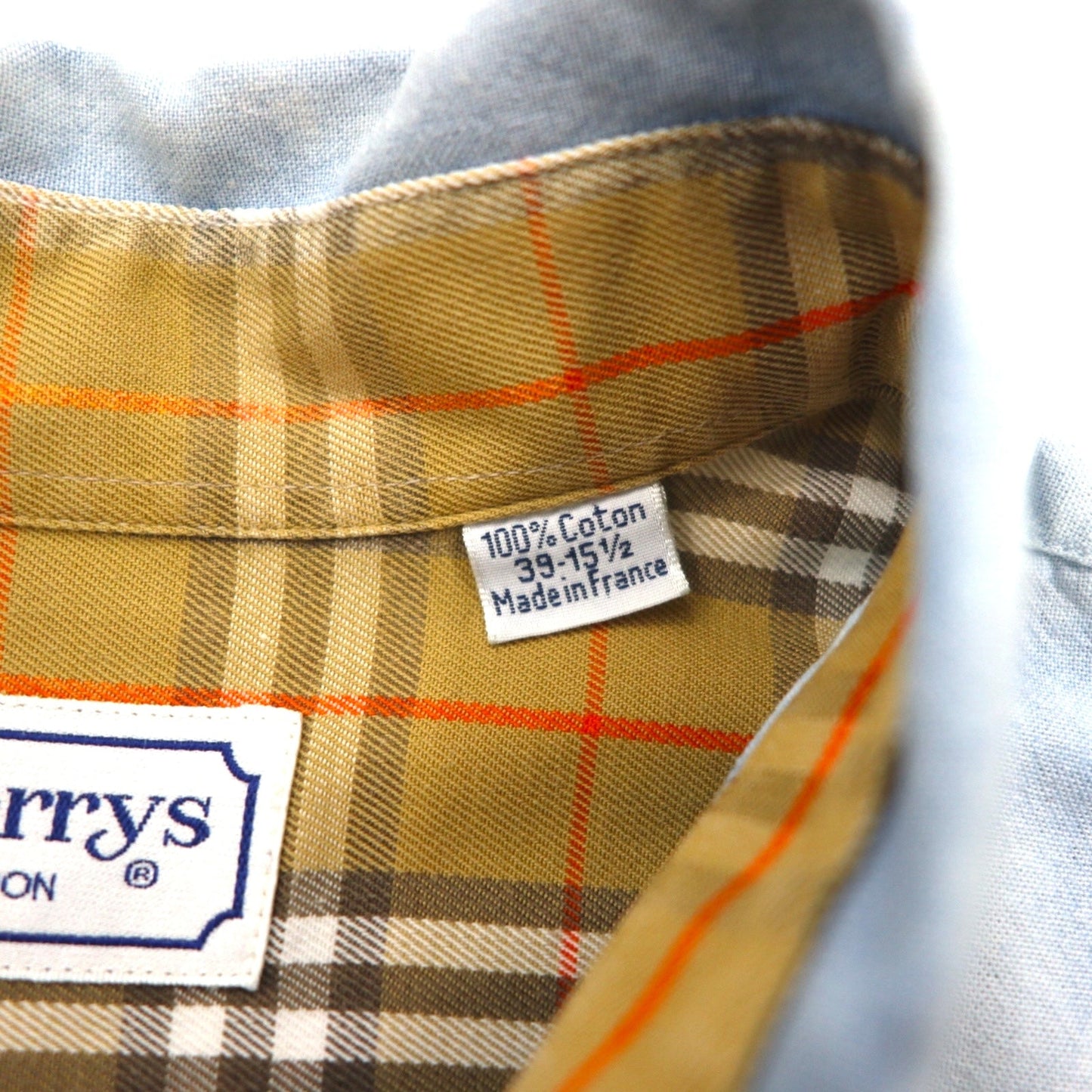 Burberry 90年代 フランス製 ケミカルウォッシュ デニム 半袖 ボタンダウンシャツ L ブルー 胸ポケット