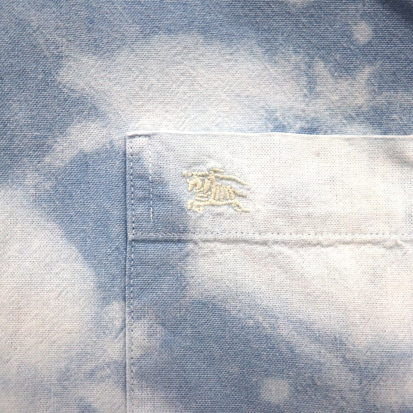 Burberry 90年代 フランス製 ケミカルウォッシュ デニム 半袖 ボタンダウンシャツ L ブルー 胸ポケット
