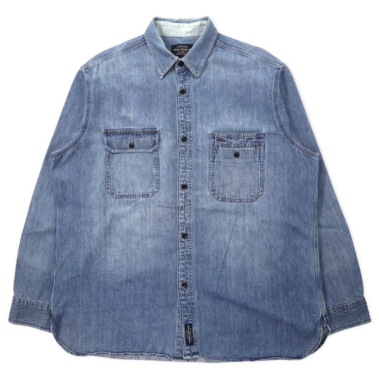 POLO JEANS CO. RALPH LAUREN 90年代 デニム ワークシャツ L ブルー コットン 猫目ボタン ビッグサイズ