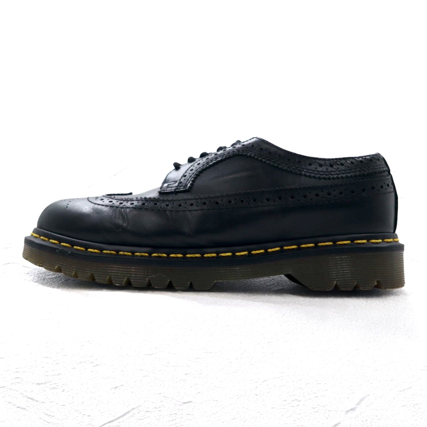 Dr.Martens イエローステッチ ブローグ シューズ 26cm ブラック レザー ウィングチップ 3989