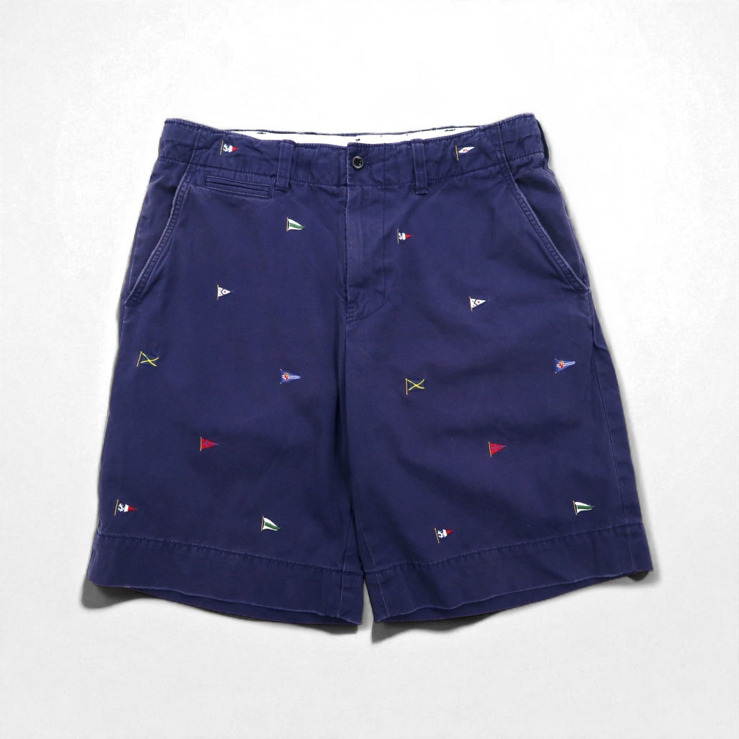 Polo by Ralph Lauren 90年代 フラッグ刺繍 チノ ショートパンツ ハーフパンツ L ネイビー 総柄