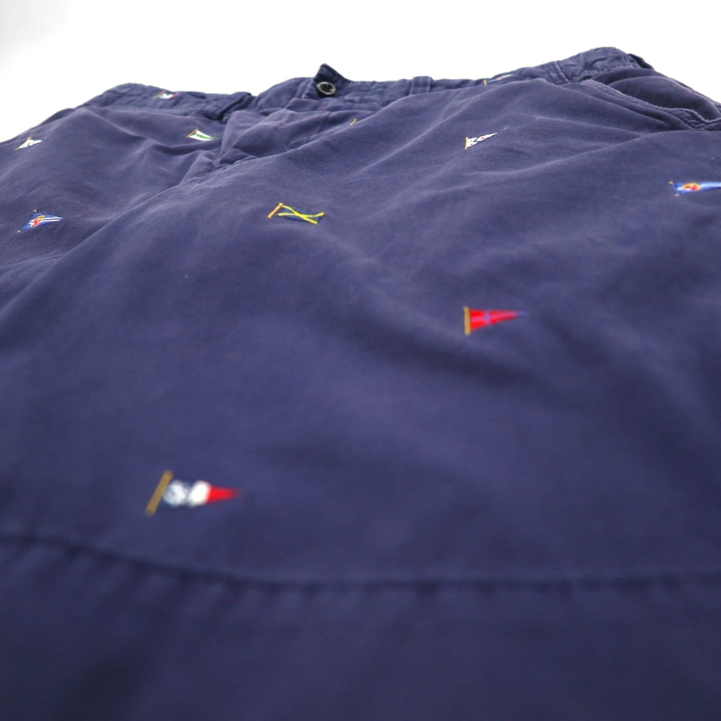 Polo by Ralph Lauren 90年代 フラッグ刺繍 チノ ショートパンツ ハーフパンツ L ネイビー 総柄