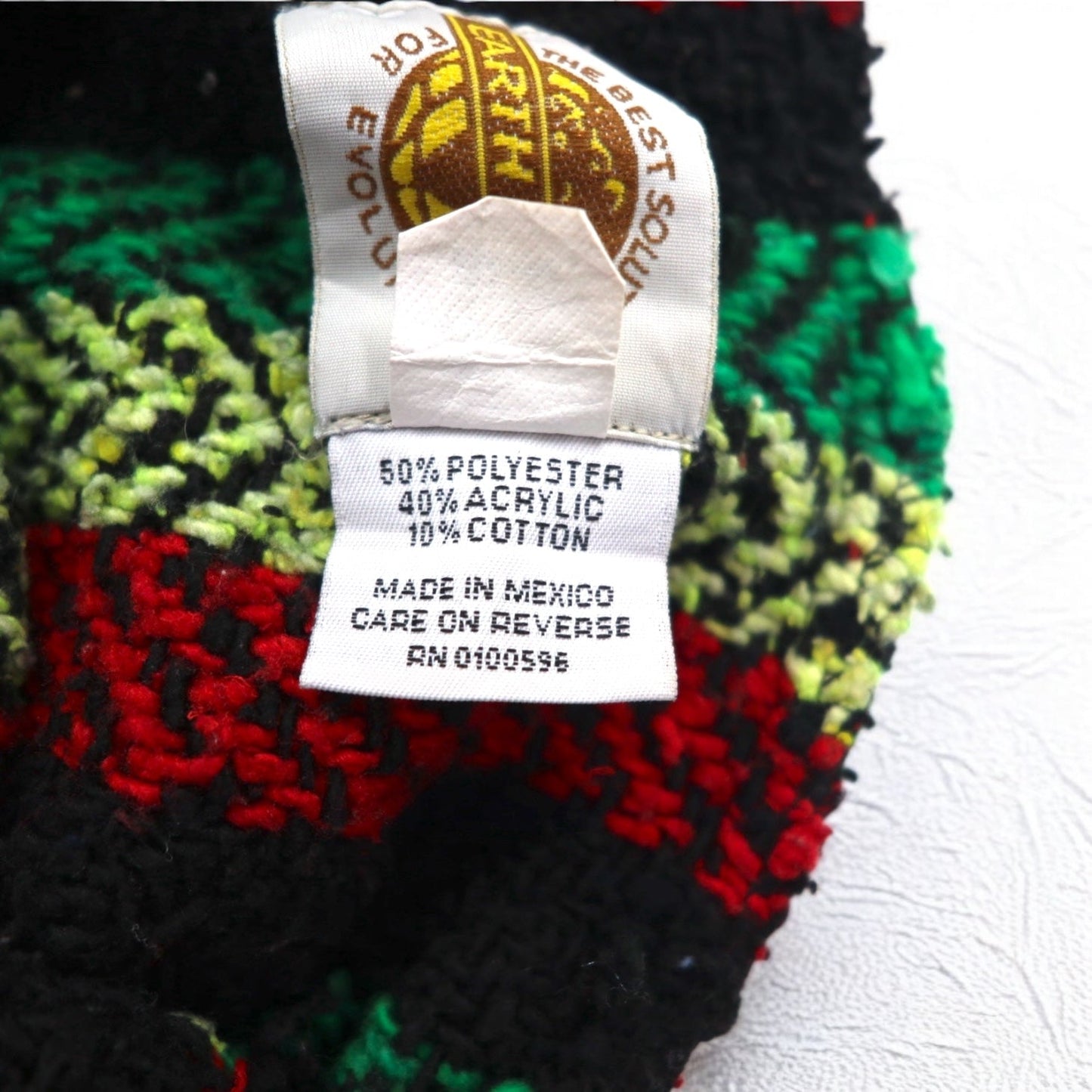 Vintage 90s Mexican Baja Hoodie EARTH RAGZ 90年代 メキシカンパーカー L ラスタカラー ストライプ メキシコ製