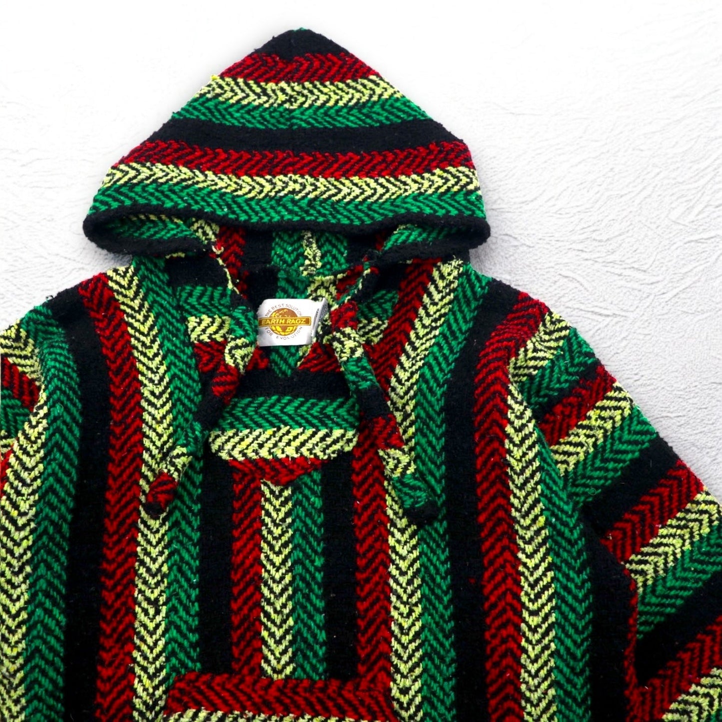 Vintage 90s Mexican Baja Hoodie EARTH RAGZ 90年代 メキシカンパーカー L ラスタカラー ストライプ メキシコ製