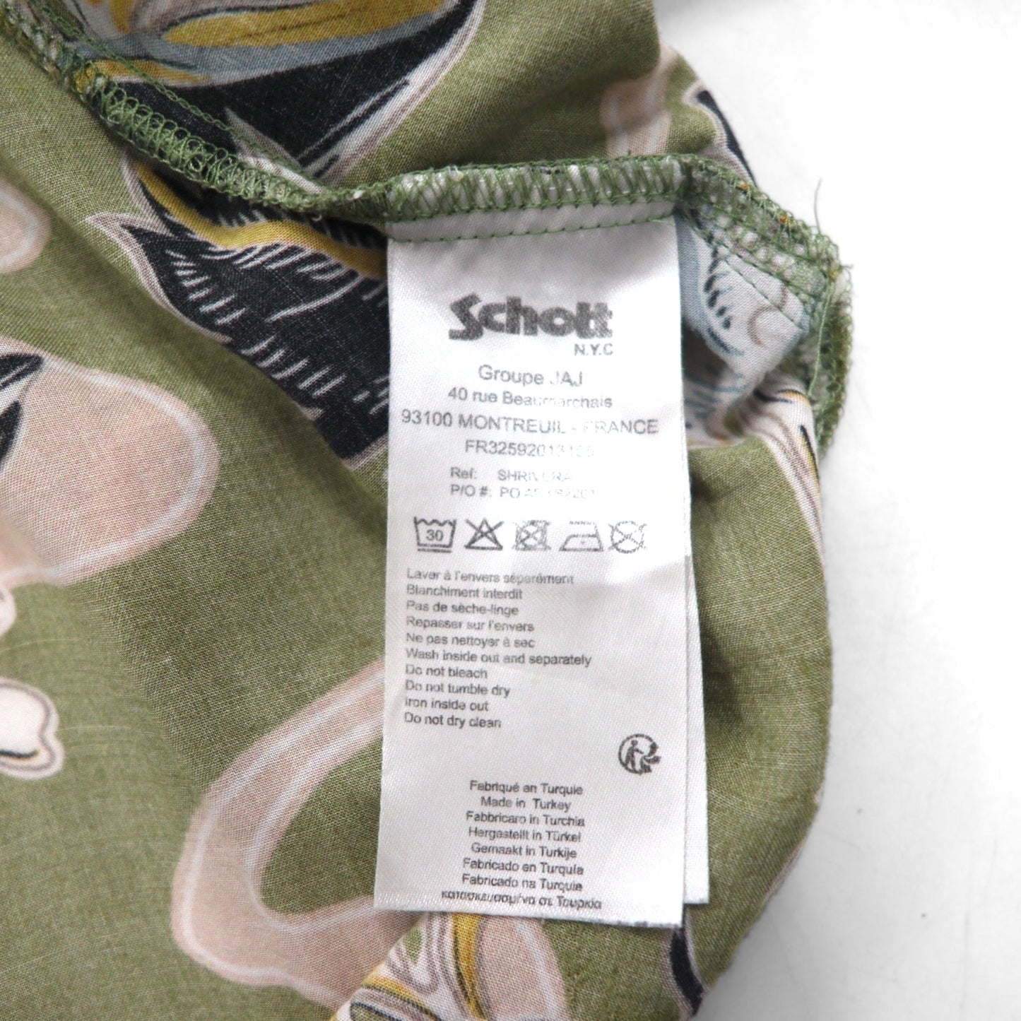 Schott オープンカラー アロハシャツ XL カーキ レーヨン ビスコース ボタニカル 開襟 トルコ製