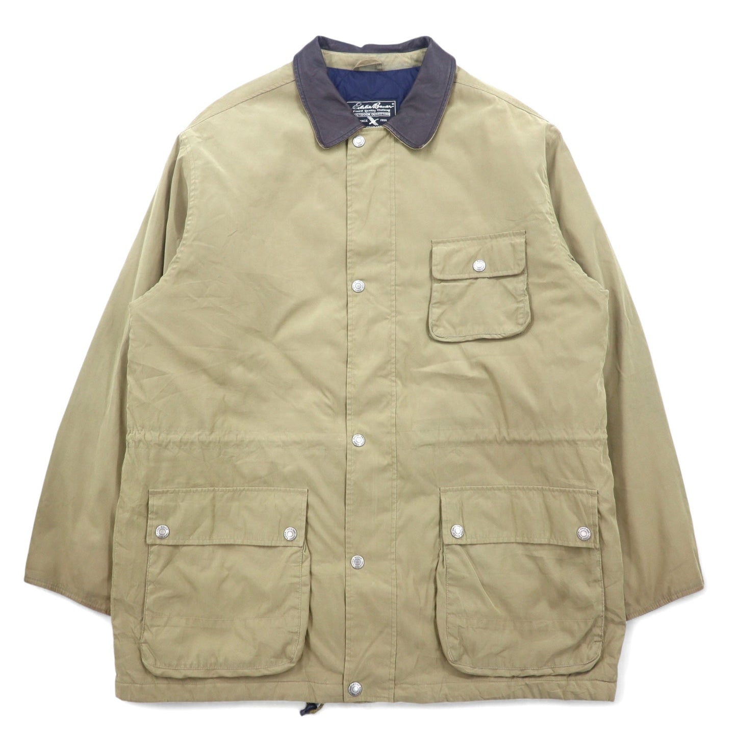 Eddie Bauer 90年代 ピーチスキン ハンティングジャケット XL ベージュ ポリエステル 襟レザー ドローコード キルティングライナー
