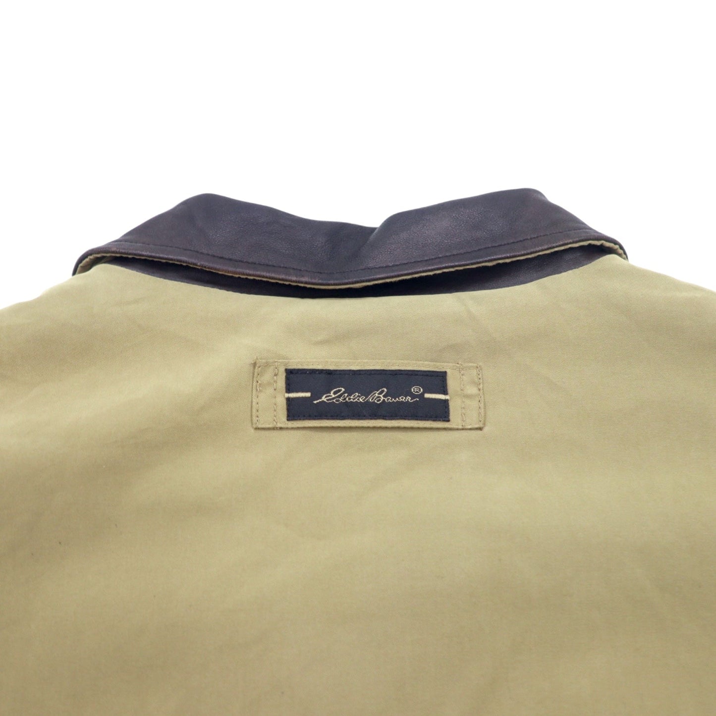 Eddie Bauer 90年代 ピーチスキン ハンティングジャケット XL ベージュ ポリエステル 襟レザー ドローコード キルティングライナー