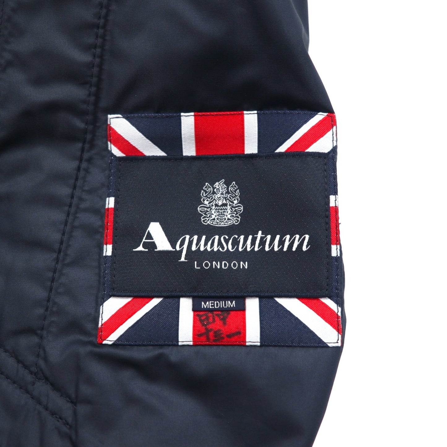 Aquasqutum スタンドカラーコート M ネイビー シルク混 中綿 キルティングベスト 着脱式