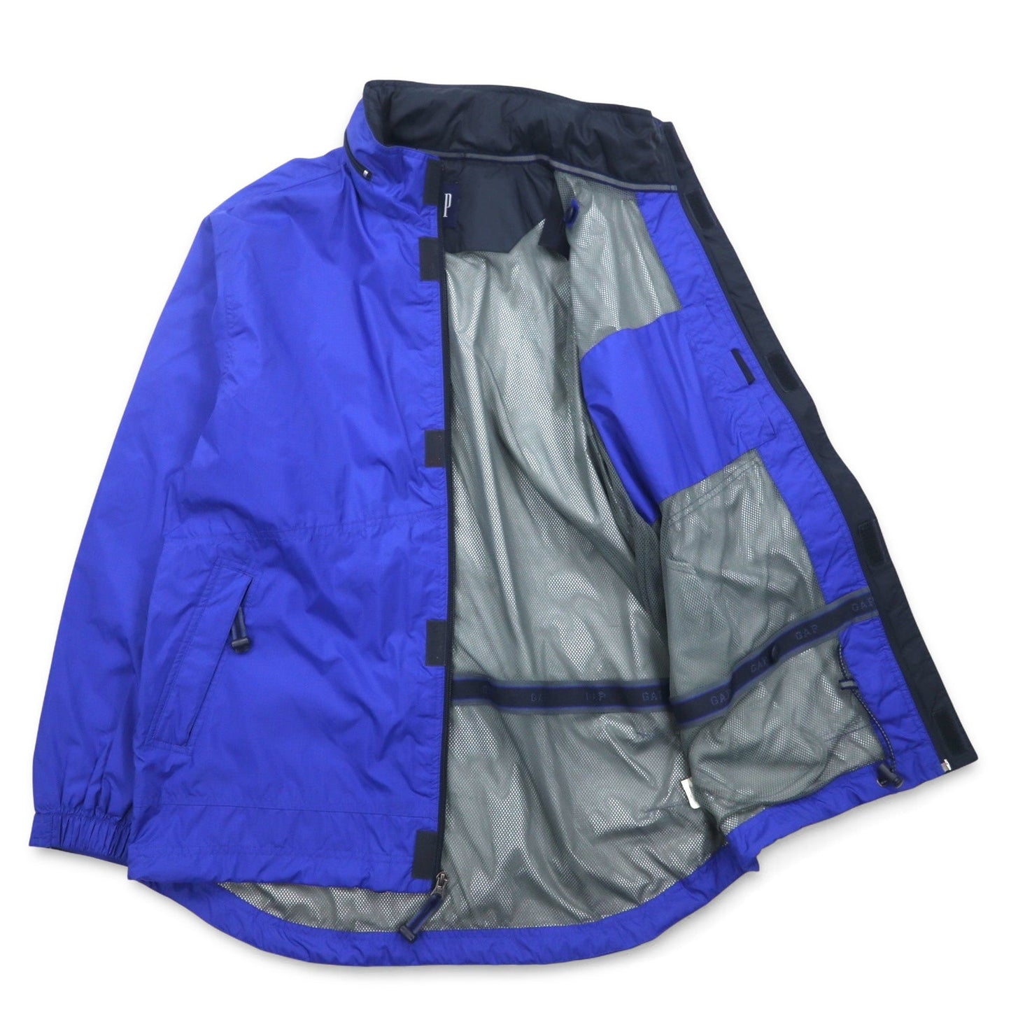 GAP 00年代 オールドギャップ リップストップ シェルジャケット L ブルー ポリエステル 防水 フード収納式