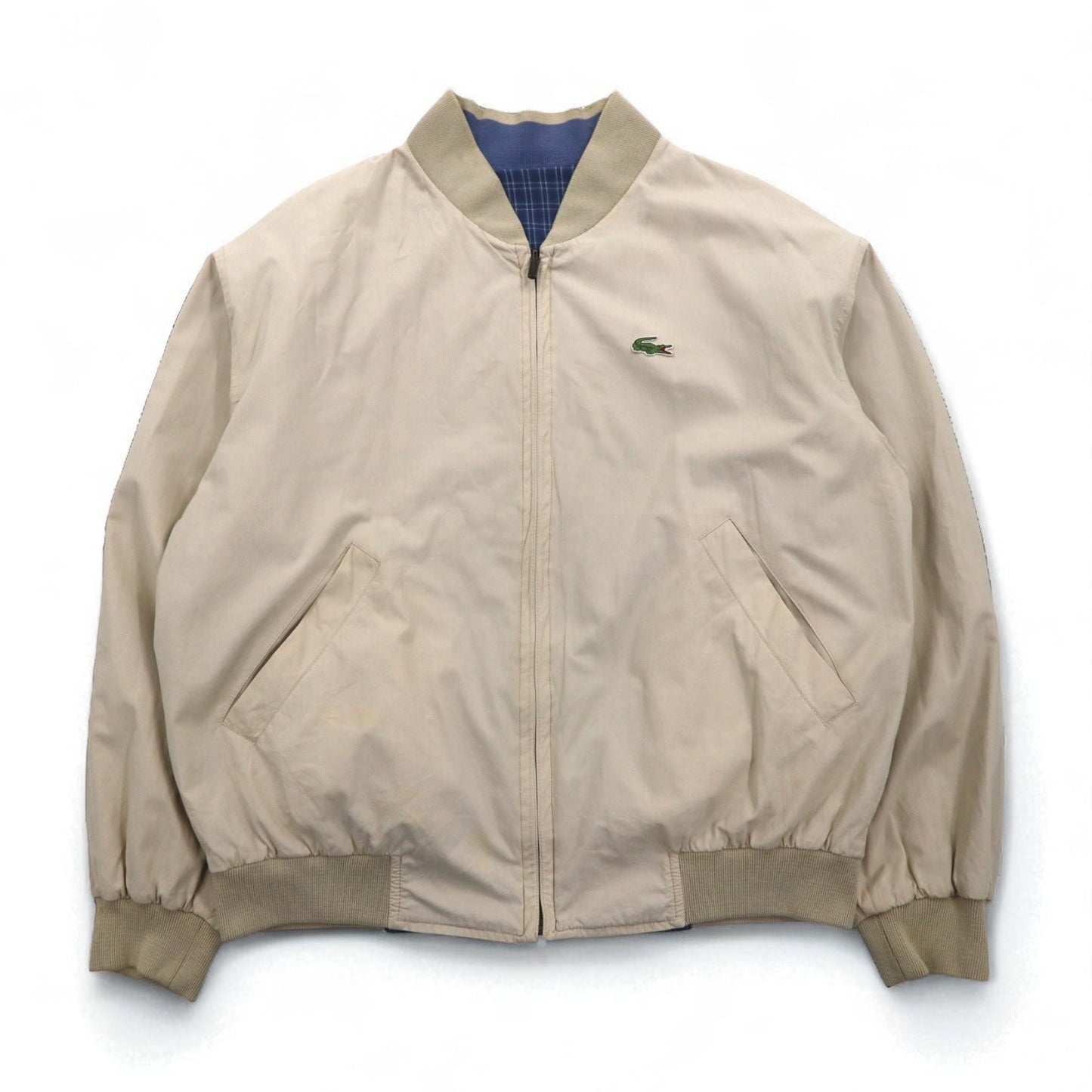 LACOSTE 80年代 リバーシブル スウィングトップ ハリントンジャケット XL ネイビー ベージュ チェック ワンポイントロゴ