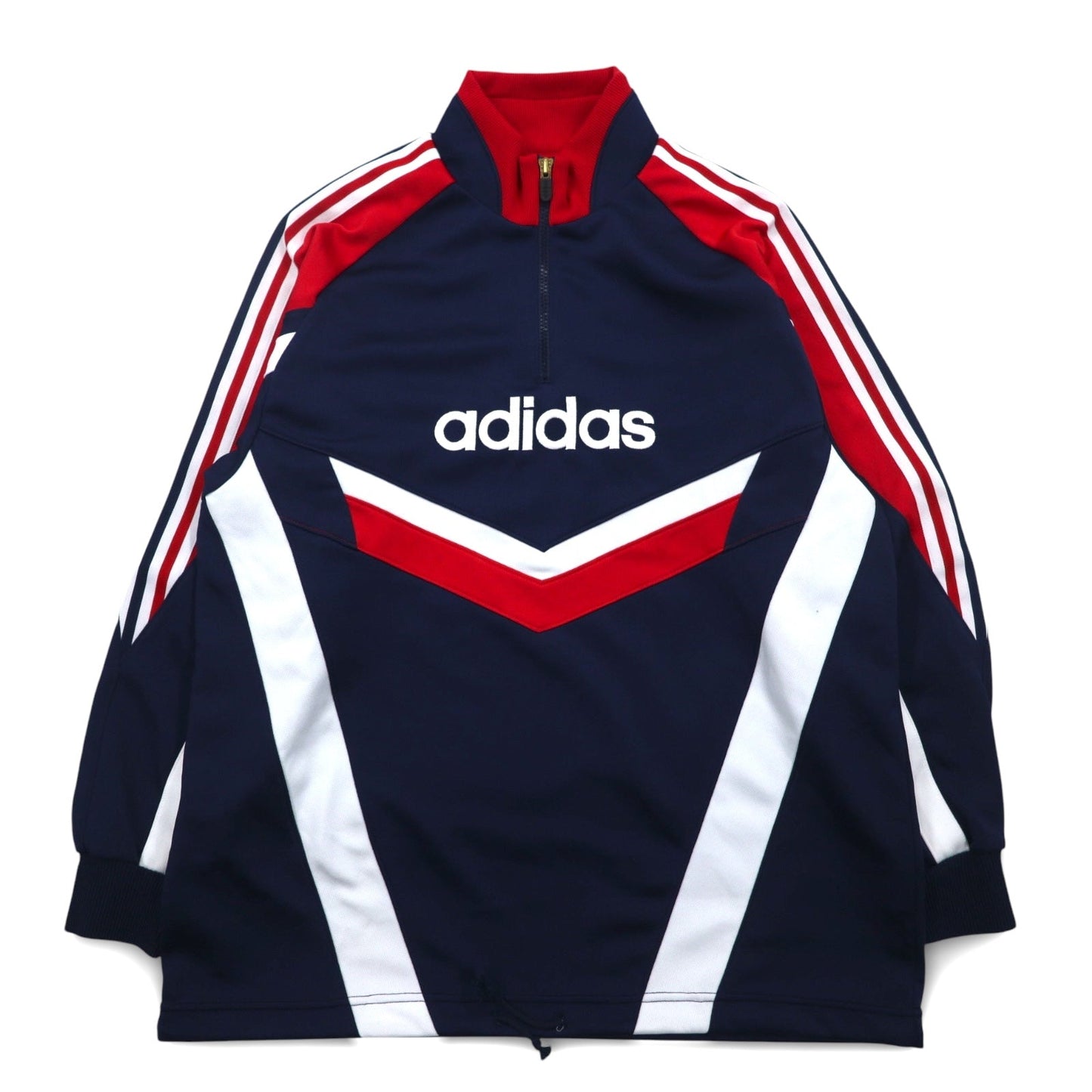 adidas 90年代 デサント社製 ハーフジップ トラックジャケット ジャージ L ネイビー ドローコード