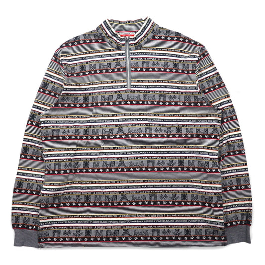 CASTELBAJAC +2 NATURE 90年代 ハーフジップ ロングスリーブシャツ ロンT XXL グレー コットン 総柄 日本製