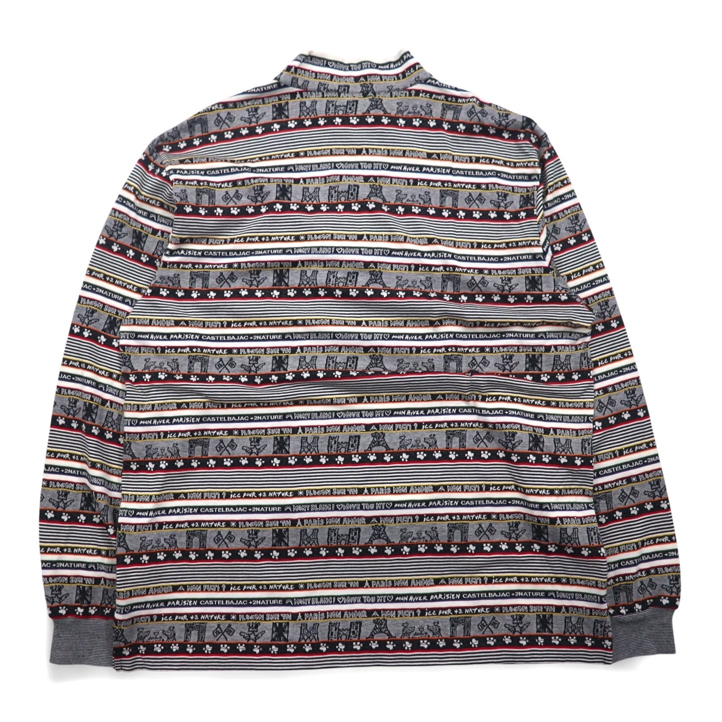 CASTELBAJAC +2 NATURE 90年代 ハーフジップ ロングスリーブシャツ ロンT XXL グレー コットン 総柄日本製