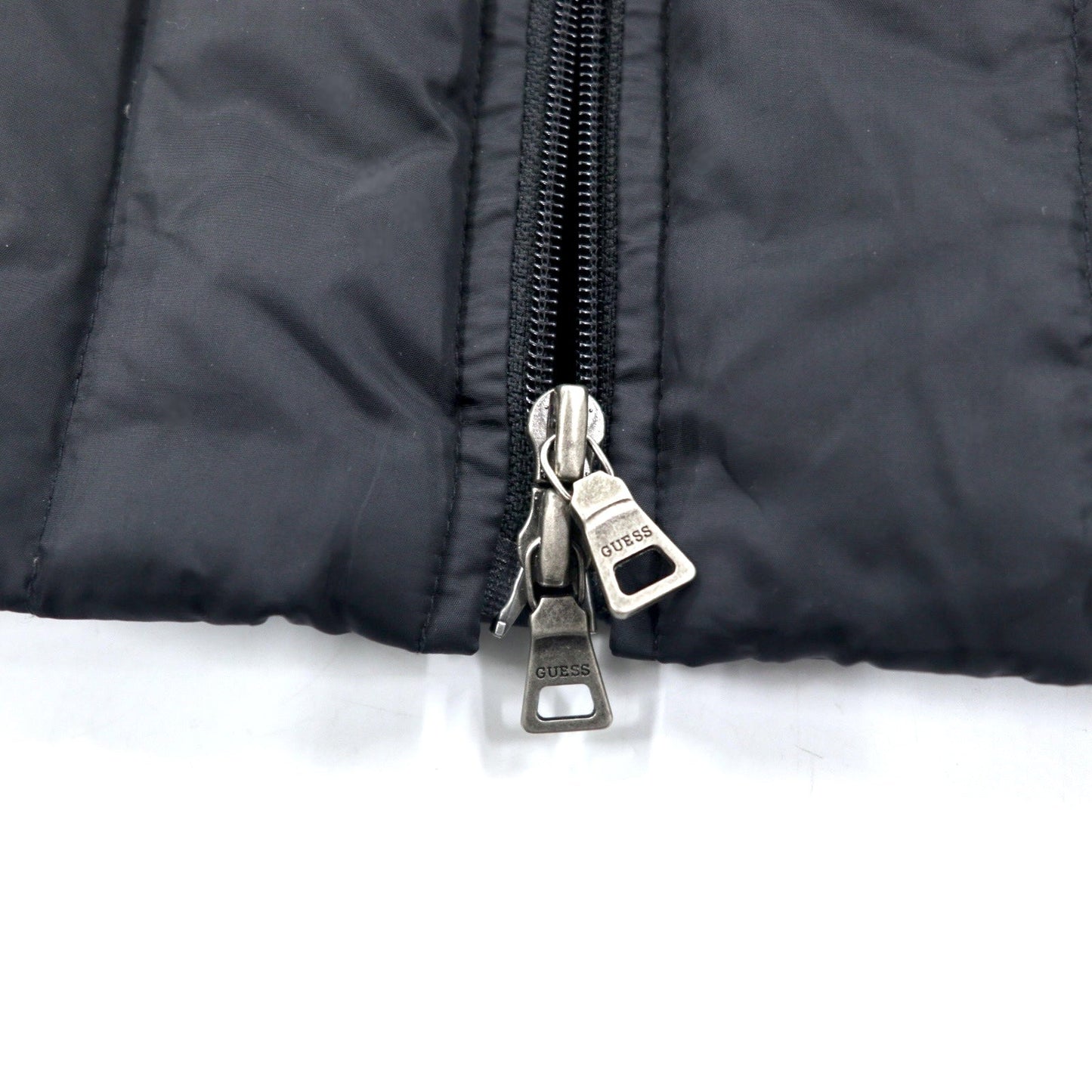 GUESS 90年代 ハイネック ダウンコート M ブラック ナイロン ダブルジップ ロゴ 刺繍