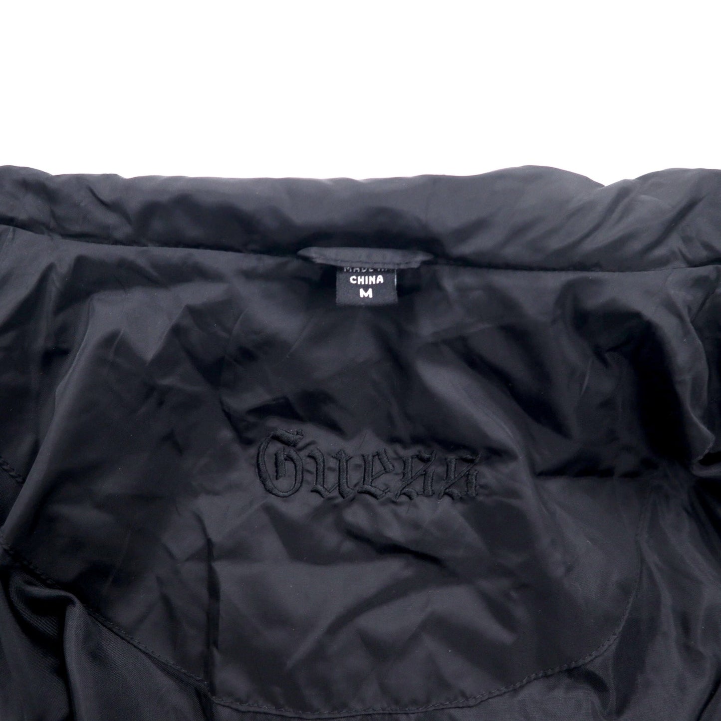 GUESS 90年代 ハイネック ダウンコート M ブラック ナイロン ダブルジップ ロゴ 刺繍