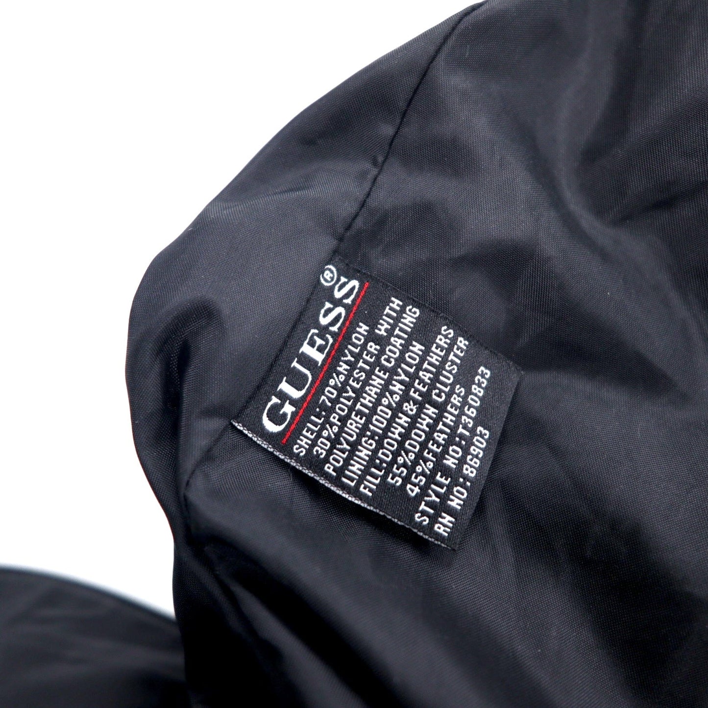 GUESS 90年代 ハイネック ダウンコート M ブラック ナイロン ダブルジップ ロゴ 刺繍